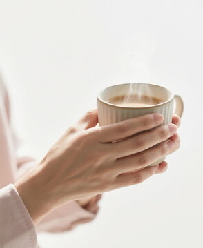 따뜻한 커피잔을 감싸 쥔 두 손 &middot; Hands Holding Warm Cup of Coffee on White Background