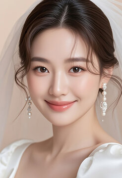 진주 귀걸이를 한 우아한 신부 초상 &middot; Elegant Bride Portrait With Veil and Pearl Earrings