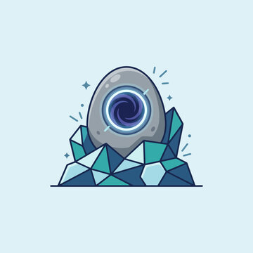 A glowing magical egg rests inside a cluster of blue crystals
