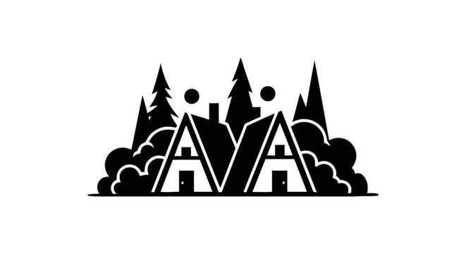 Vector illustration of ava aframe cabins logo with trees, on a transparent background