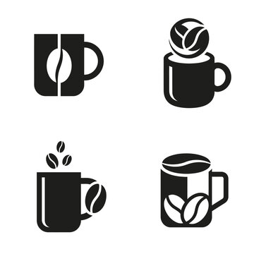 Black coffee cup icons with beans.