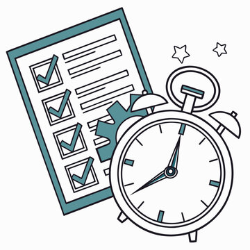 Productivity concept with alarm clock and list.