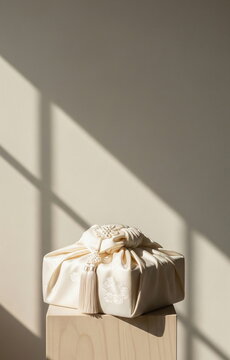 창문 그림자 아래 보자기 포장 선물 &middot; Bojagi Wrapped Gift Under Window Shadow with Copy Space