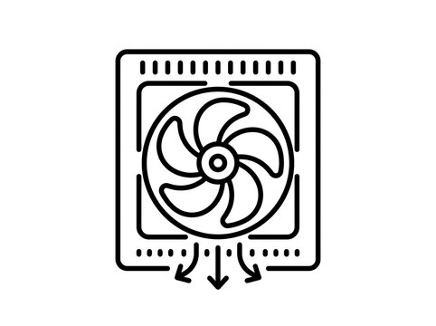 Computer processor cooling fan icon for thermal management with processor, computer