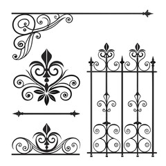 Forged iron gate panel with fleur de lis symbols. © josefuna11