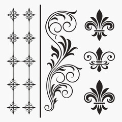 Decorative ironwork scrolls and fleur de lis set. © josefuna11