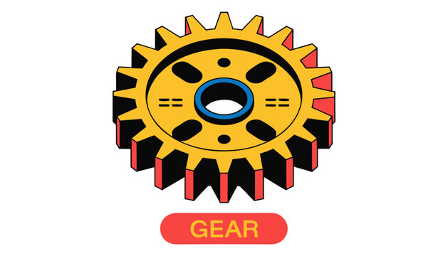 Very beautiful realistic vector illustration of a GEAR featuring precision-machined teeth, industrial engineering design, and mechanical manufacturing styling, isolated on white background, with a col