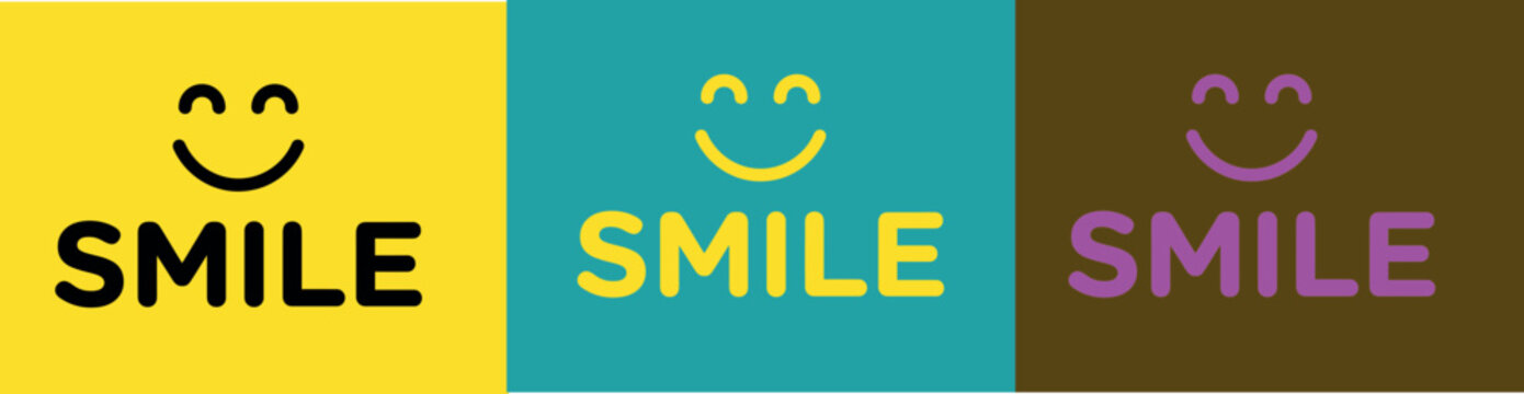 Minimalist Smile Typography Vector Banner Set featuring Cute Happy Face Line Art and Vibrant Color Blocks for Positive Vibe Layouts
