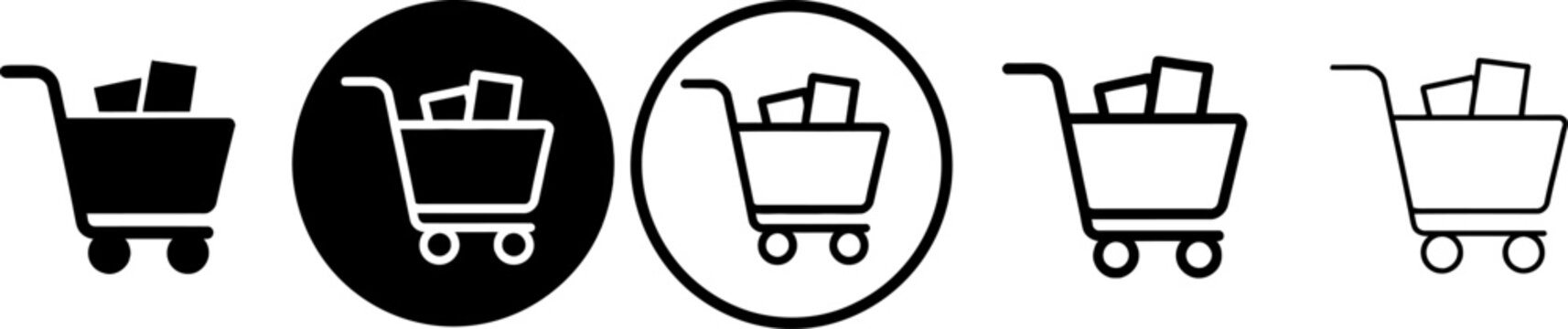Shopping Cart Icon Variations Set &ndash; Online Store Basket Checkout Ecommerce Line Outline Glyph Vector Collection