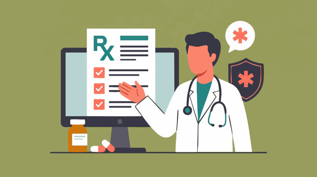 Healthcare professional with digital prescription and virtual medical services