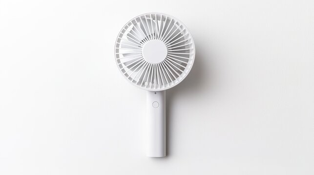 Close-up of a modern white handheld fan, no digital display or text,