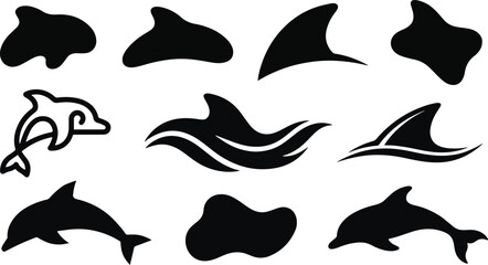 Black dolphin silhouettes and icons © MUKTARANI