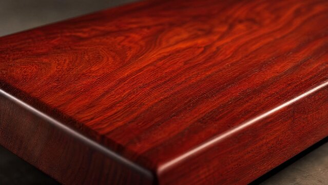 A smooth, polished slab of padauk wood with beautiful grain and warm luster.