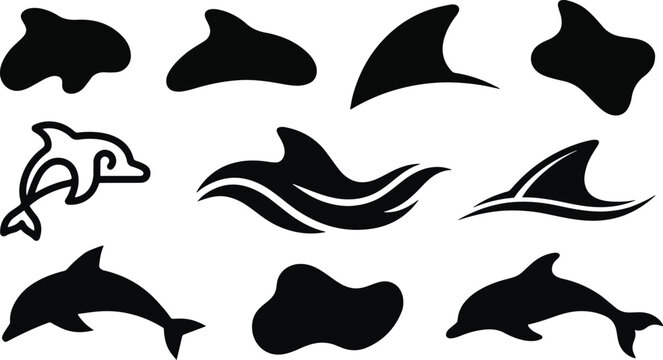 Black dolphin silhouettes and icons