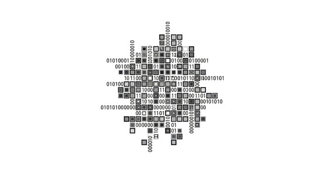 Black and white pixel art design.