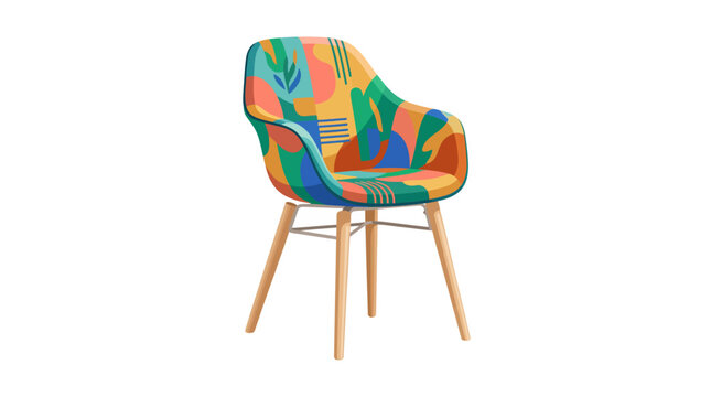 Colorful chair with wooden legs.