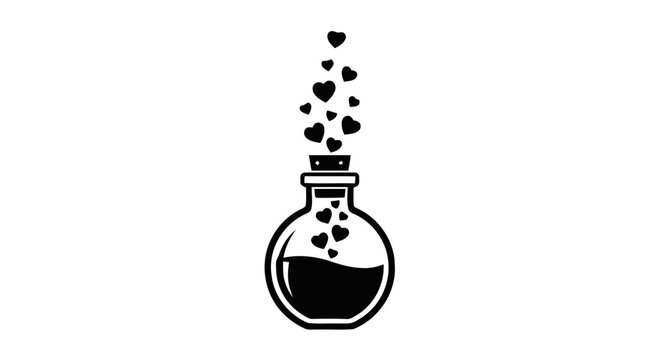 Vector illustration of love potion bottle icon with floating hearts, romantic magic elixir vector on a transparent background