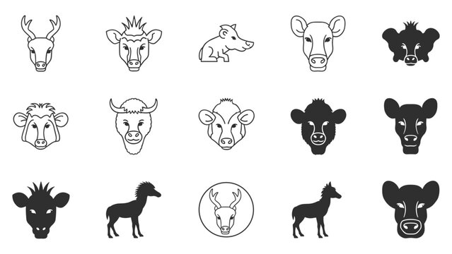African wild icons antelope gnu hog cow zebra head mark set vector illustration for icon use edu app