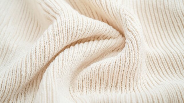 Macro: Raised texture of a corduroy fabric, isolated on a pure white background, retro, durable