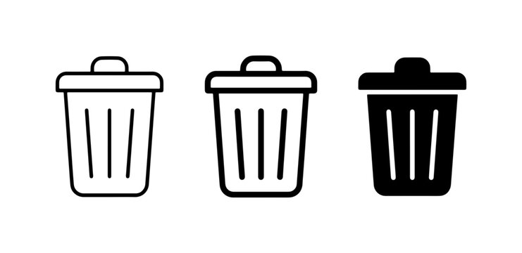Trash Can Icons: Delete, Remove, Recycle, Bin, Waste Management Vector Set