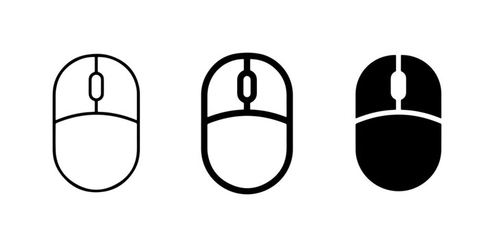 Computer Mouse Icons, Vector Graphics Set: Outline, Filled Outline, Solid Black
