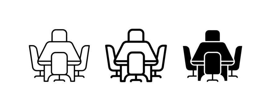 Meeting Room Icons, Conference Table and Chairs Set, Business Collaboration Vector Graphics