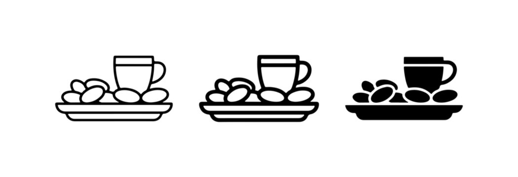Coffee cup and nuts, snack icons, simple food vector set