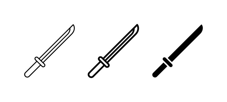 Katana Sword Icons, Japanese Samurai Blade Vector Graphics, Traditional Weapon Symbols