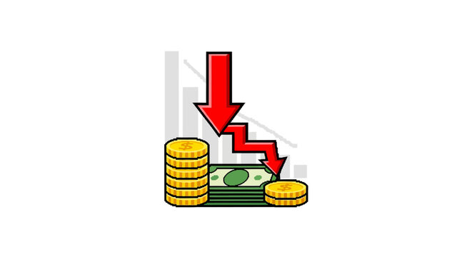 Coins with down arrow money loss.