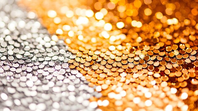 Macro: Sparkling sequins creating a pattern on a fabric, isolated on a pure white background, festive, dazzling