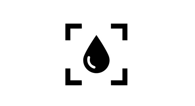 Vector illustration of water drop icon inside a square focus frame on a transparent background