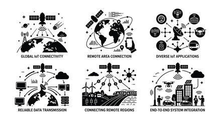Satellite Silhouettes Black Vector Illustration On White Background © MdNirob