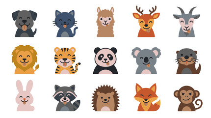 Fototapeta premium Adorable Cartoon Animal Avatars Sticking Out Tongues Vector Set Graphic Icons Collection for Kids Design