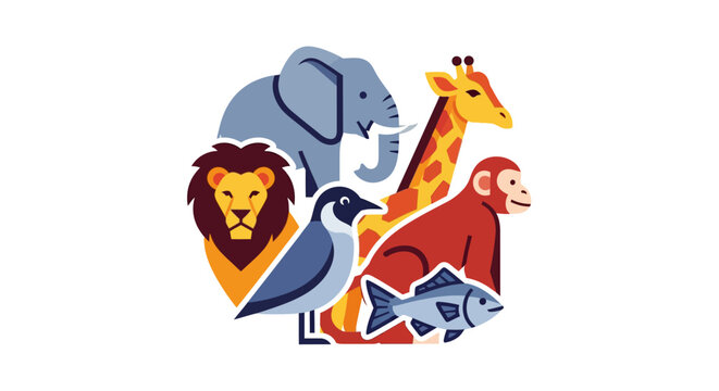 Colorful cartoon animals group together.