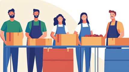 People volunteering at a food bank, humanitarian aid, generosity