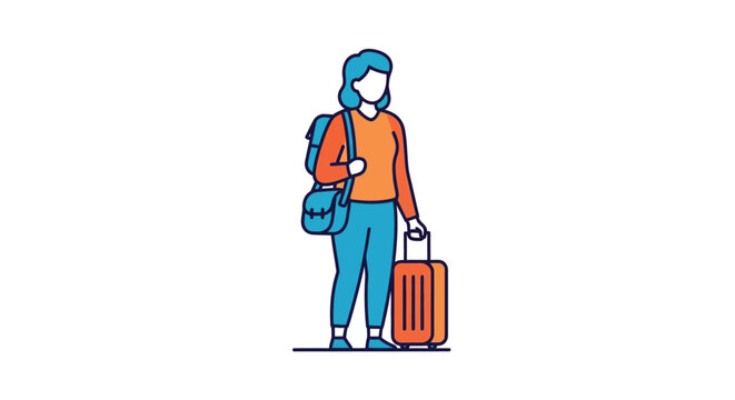 Young woman with travel luggage standing.