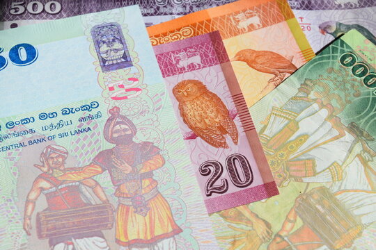 Colorful Sri Lankan rupee banknotes 