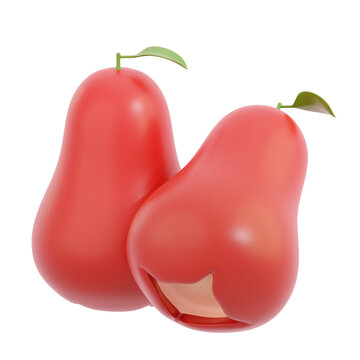 3D clay rose apple wax apple pair, red bell fruit, tropical southeast asia fruit icon, transparent PNG
