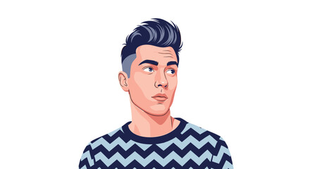 Naklejka premium Vibrant portrait of a stylish young man with a cool, modern hairstyle and a chevron pattern sweater.