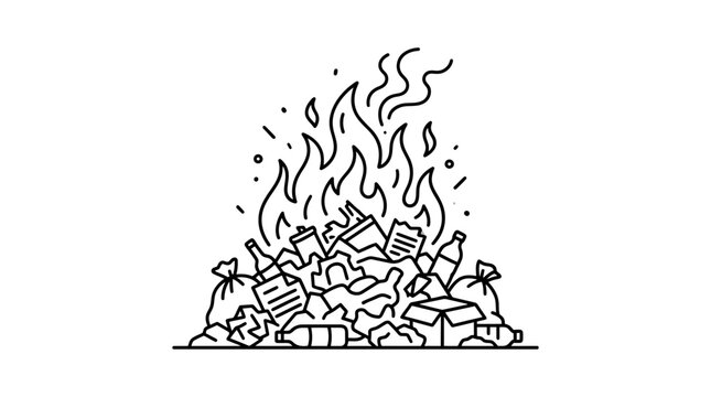 Burning Trash Pile Vector Illustration - Environmental Pollution Concept