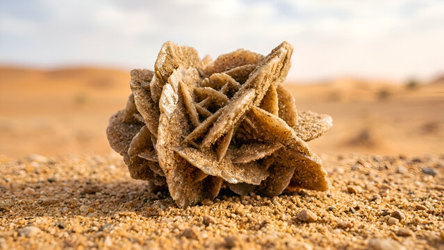 Desert Rose Mineral Formation in Sandy Arid Landscape