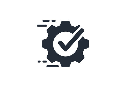 High speed processing gear icon with checkmark representing successful configuration and system optimization.