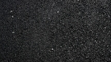 Fototapeta premium A close-up shot of a dark asphalt surface. The texture is rough and granular, composed of small, dark aggregate stones embedded in a black binder.