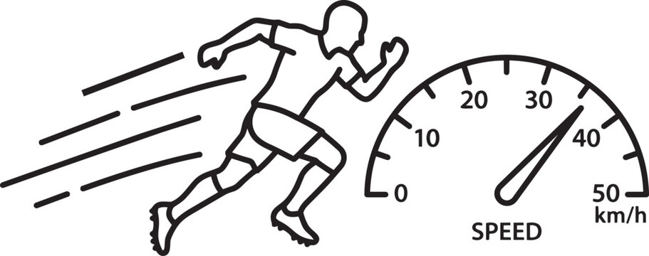 Runner sprinting with speedometer illustration