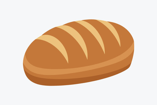 Freshly baked loaf of crusty brown bread with scored top lines isolated on a clean white background.