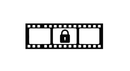 Fototapeta premium Vector illustration of film strip icon with a padlock symbol in the center on a transparent background