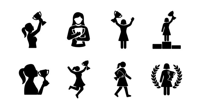 Woman Achievement Icons, Female Success Symbols, Victory Trophies, Award Celebrations, Business Women