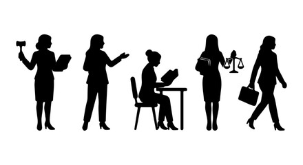 Obraz premium Female Lawyers Silhouettes, Legal Professionals Vector Set, Justice Icons, Business Women