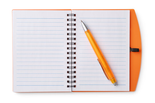 Open blank notebook and orange pen