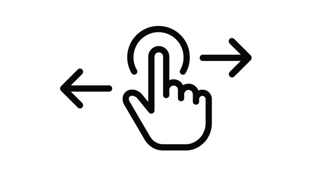 Minimalist black vector illustration showing a hand gesture icon for swiping left or right screen
